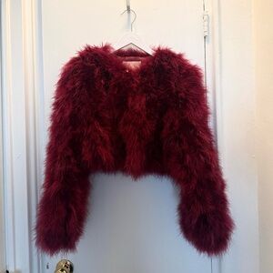 Bübish Manhattan Crop Feather Jacket - Wine (Size M-L)